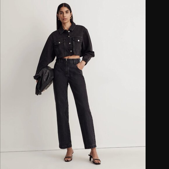 Madewell The Perfect Vintage Wide-Leg Crop Jean in Stone Black Wash - Picture 1 of 4